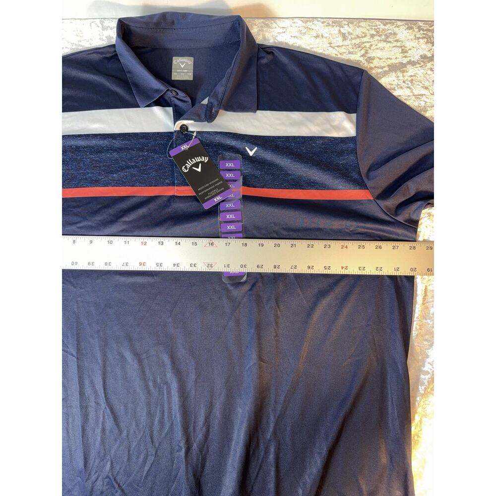 Callaway Golf Polo Shirt XXL NWT Navy Striped Performance Moisture Wicking - Picture 9 of 9